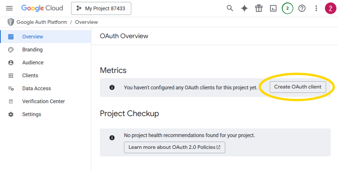 OAuth Client - Application Type Selection