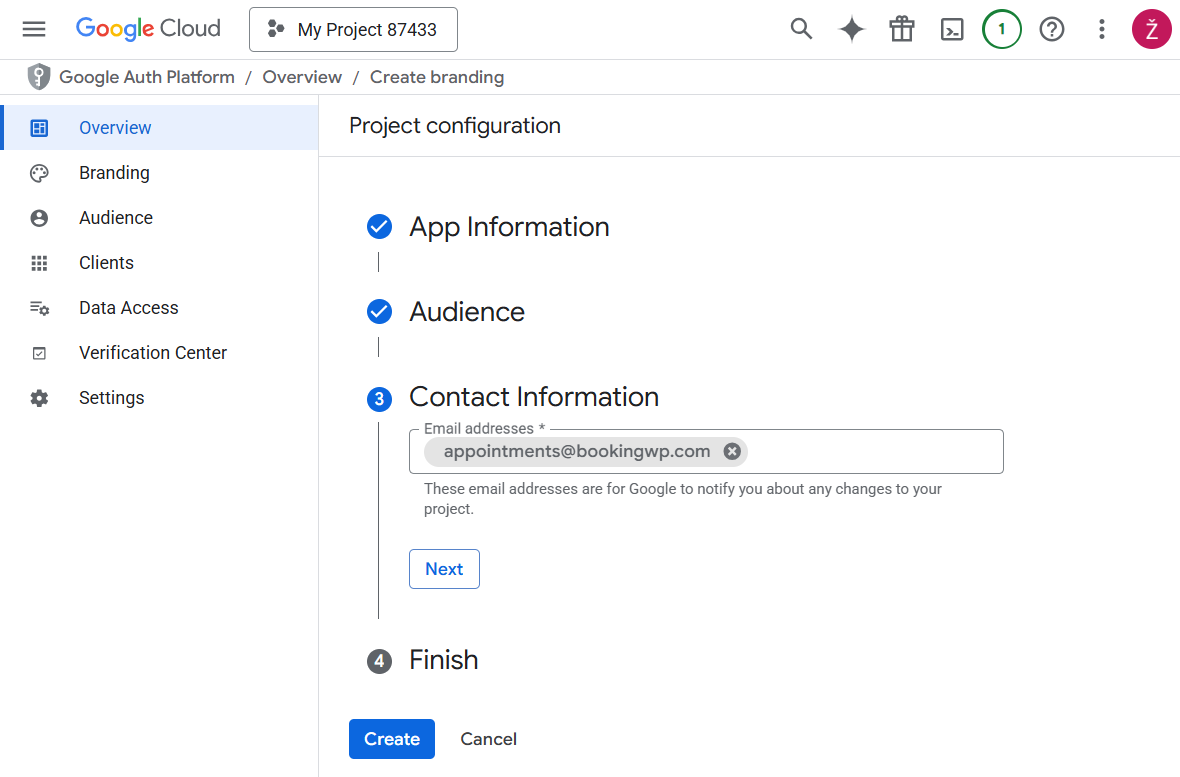 OAuth developer contact emails