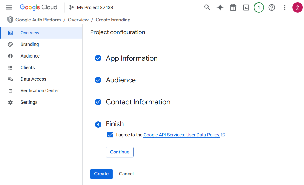 OAuth Consent Screen - Finish