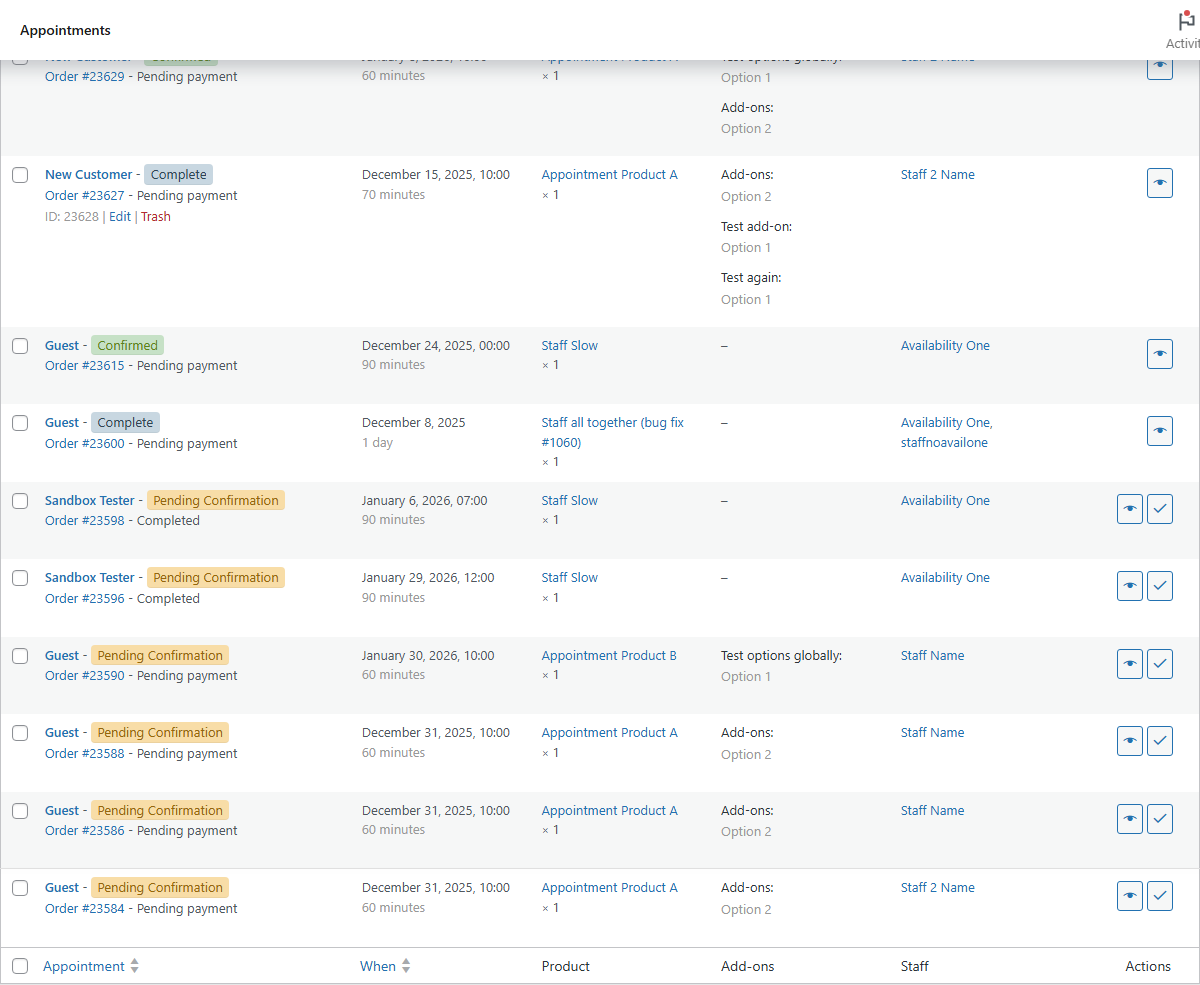 Manage appointments in admin