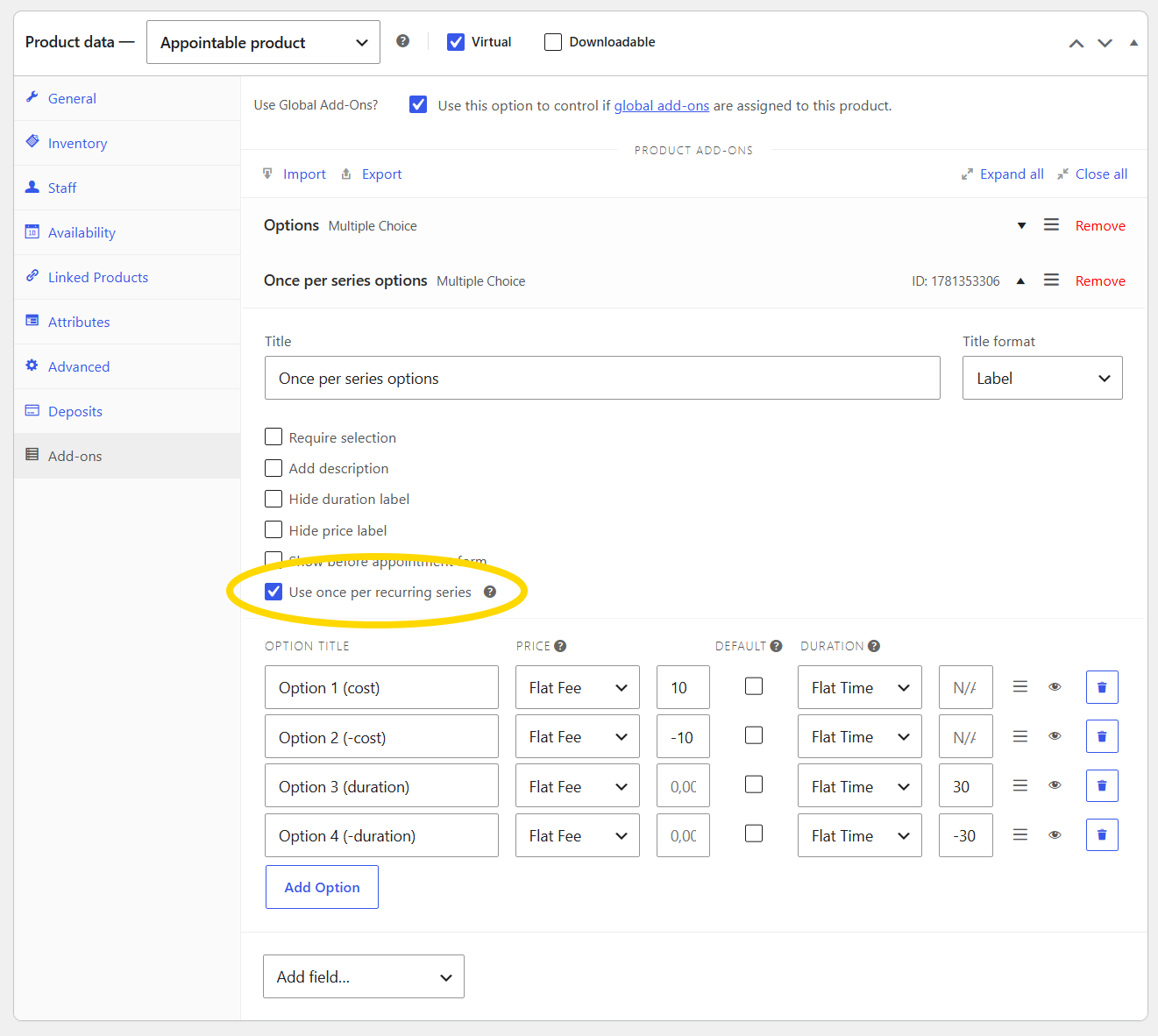 Use once per recurring series
