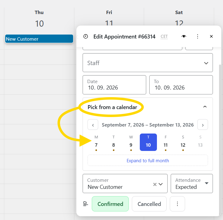 Pick from a calendar — slot browse