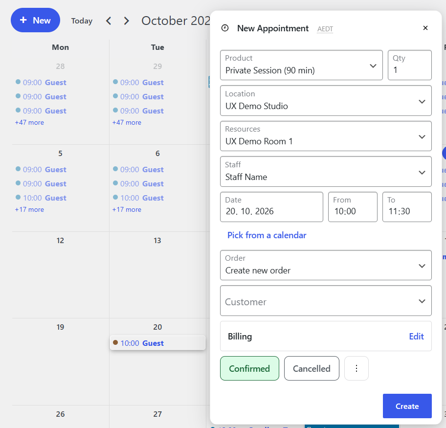 Admin panel - create mode