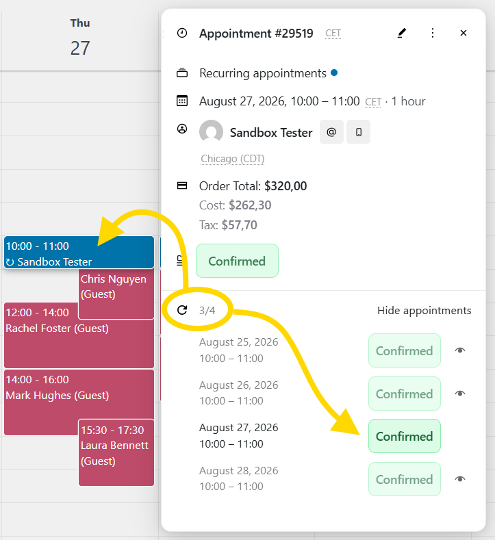 Admin panel — series sessions