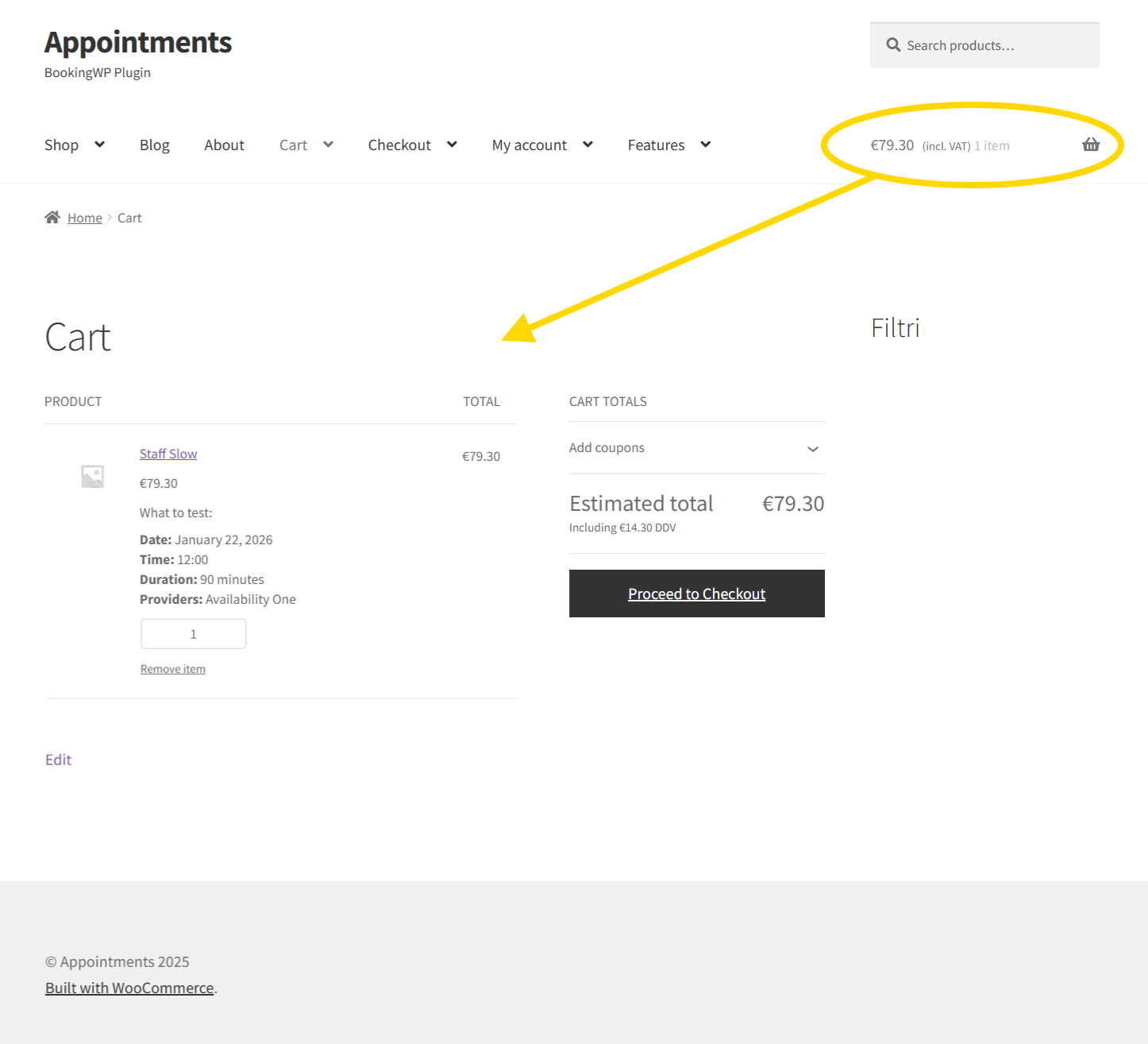 Appointment in cart