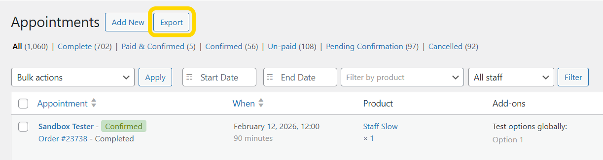 Export format selection
