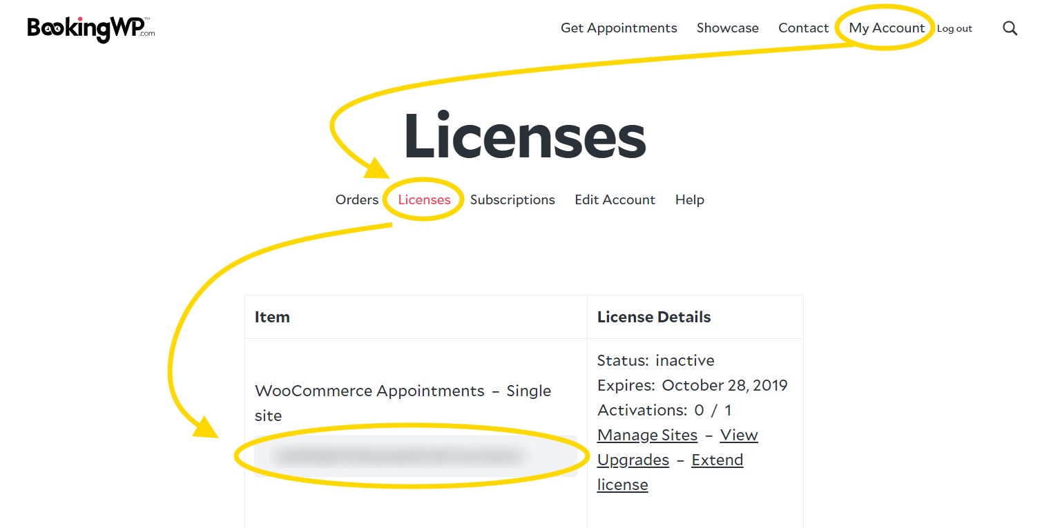 Get license key from your BookingWP.com account