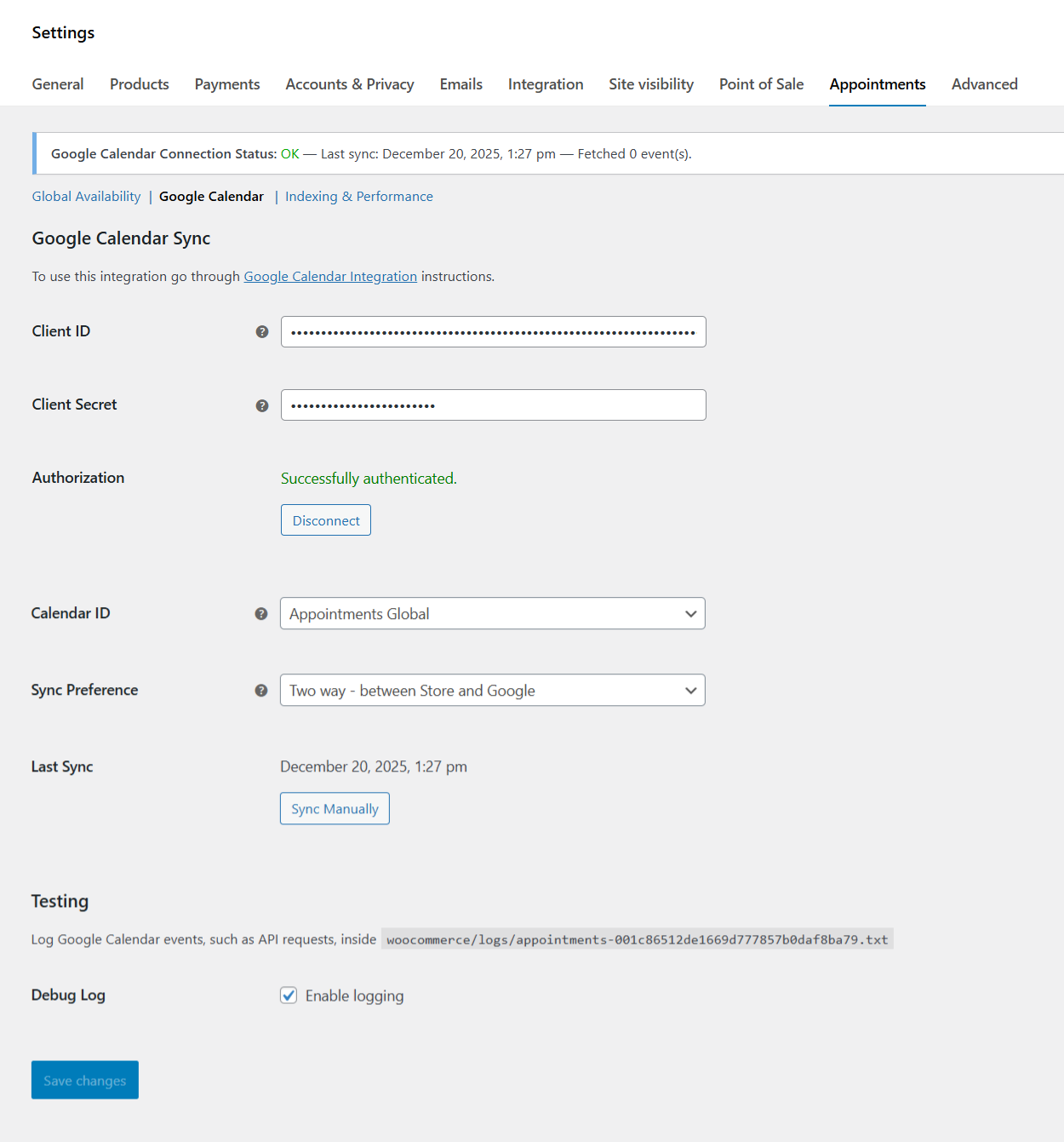 Google Calendar Connected