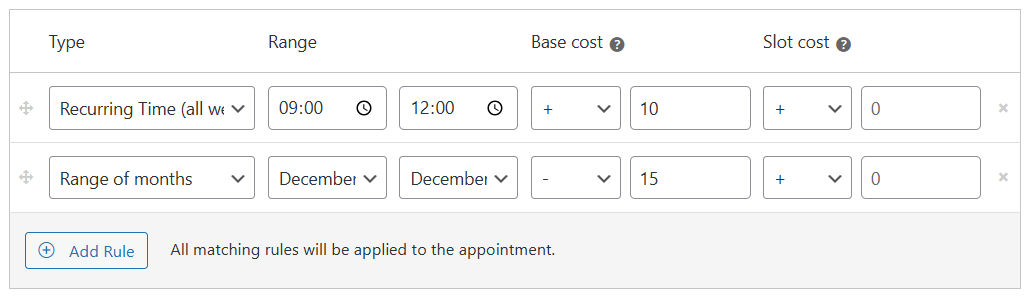 Custom pricing rules