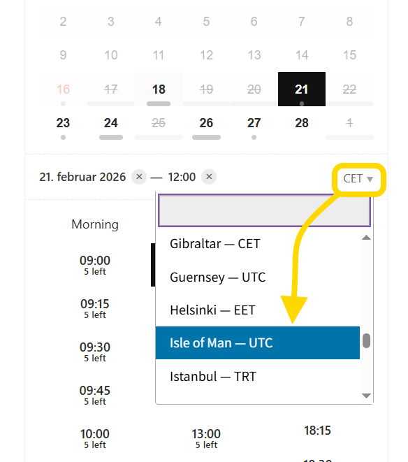 Customer timezones setting
