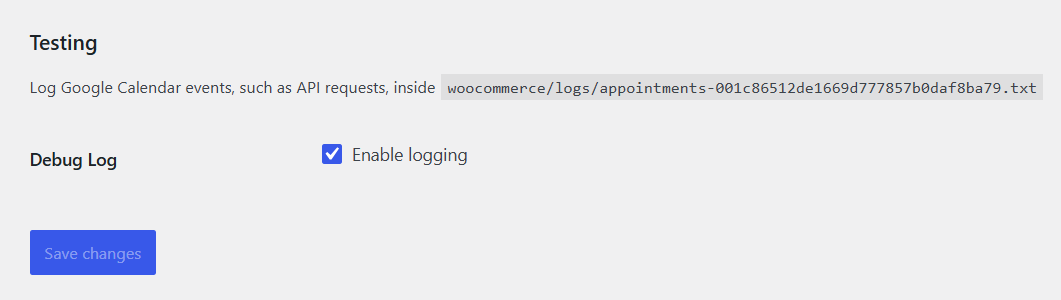 Testing section with Debug Log enabled