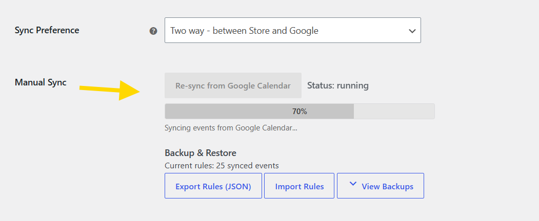 Re-sync progress bar