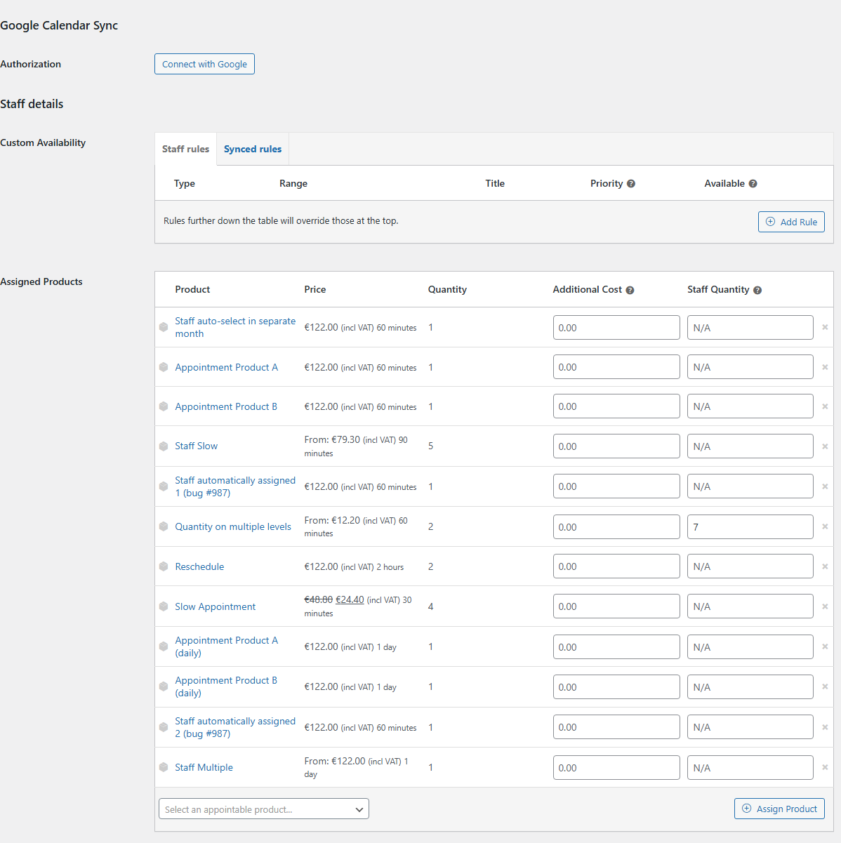 Staff Google Calendar Sync