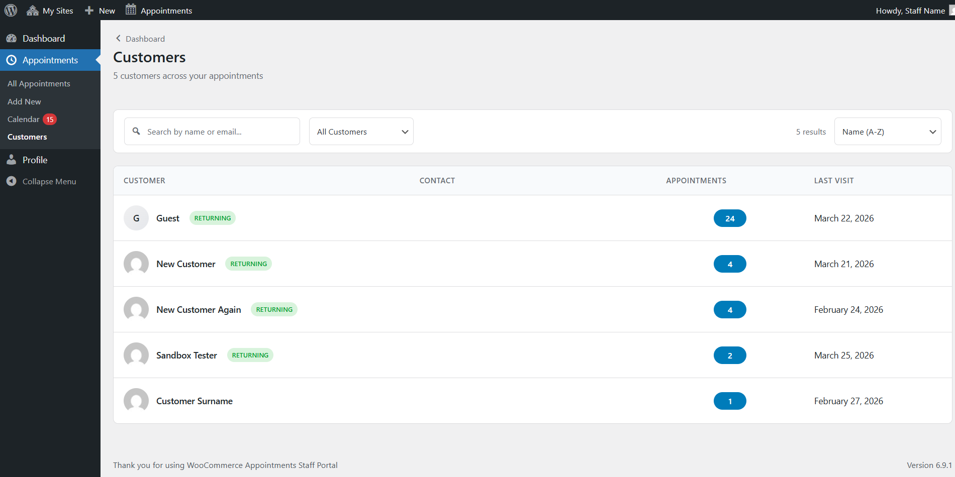 Staff Portal Customers